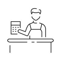 A man is standing at a desk with a calculator vector