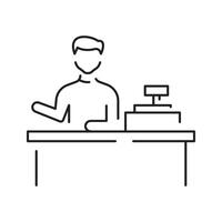 A man is standing at a cash register with a sign vector