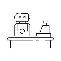 A robot is sitting at a desk with a computer vector