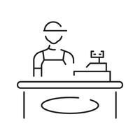 A man in a hat is standing at a cash register vector
