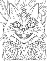cat smiling coloring page hand-drawing vector