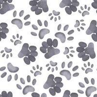 Seamless watercolor pattern. Paws and paw prints of pets, dogs and cats, all objects are hand painted with watercolors. Suitable for printing on fabric, paper, design of pet products, postcards vector