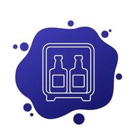 minibar icon, mini fridge with whiskey bottles, line vector