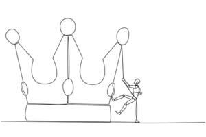 A cartoon drawing of a man pulling a rope to a large crown vector