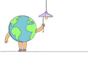 Single one line drawing globe pulls string to turn off the lights. Save energy. Turn off the power when not in use. Easy things that can protect the earth. Continuous line design graphic illustration vector