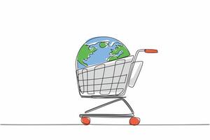 Cartoon of a shopping cart with a globe inside vector