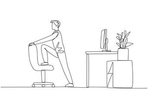 A man is sitting on a chair and doing a stretch vector