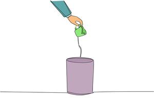Single one line drawing businessman's hand throwing away a broken cup. Has no benefits. Cannot be used to drink tea. Cannot be used for anything. Cracked. Continuous line design graphic illustration vector