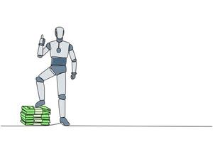 A robot standing on a stack of money vector