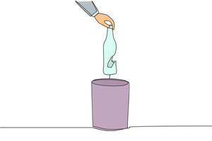 Single one line drawing businessman's hand throwing away a broken bottle. Dangerous. Can be used as sharp weapon. Must be thrown away immediately. Cracked. Continuous line design graphic illustration vector