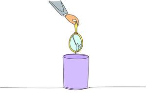 Single continuous line drawing businessman's hand throwing away a broken mirror. Reflection of life. Used to look back so that the present can be better. Shattered. One line design illustration vector