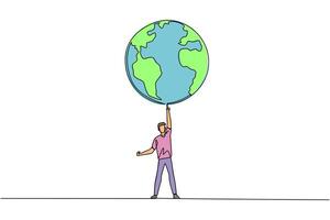 A man holding up a globe with his hands vector