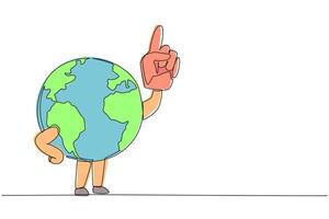 Continuous one line drawing globe using a toy hand. The best call and invitation to protect the earth. Reduce pollution. Save the planet. Keep green earth. Single line draw design illustration vector