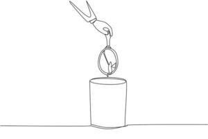 Single continuous line drawing businessman's hand throwing away a broken mirror. Reflection of life. Used to look back so that the present can be better. Shattered. One line design illustration vector