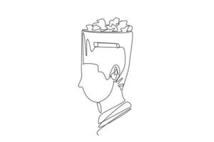 Single continuous line drawing the businessman's head is shaped like a trash can. There are many things to think about that can disrupt business performance. Loss. One line design illustration vector