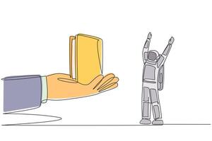 A hand holding a book and a person standing next to it vector