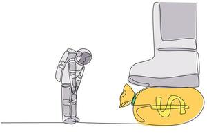An astronaut is standing next to a giant boot vector