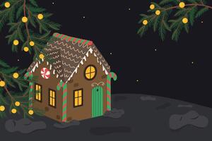 Gingerbread house christmas eve scene. vector