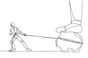 One line drawing of a man pulling a piggy bank vector