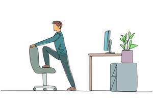 Man doing exercises on chair in office vector