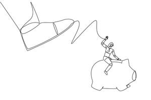 One line drawing of a man on a piggy bank vector