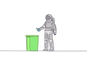An astronaut is standing next to a trash can vector