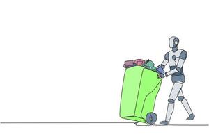 A robot carrying a green trash can vector