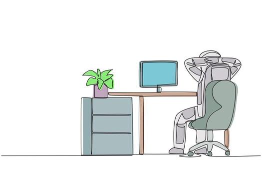 A robot sitting at a desk with a computer vector