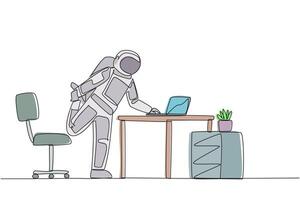 An astronaut working at a desk with a laptop vector