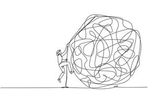Continuous line drawing of a man pushing a large ball of paper vector