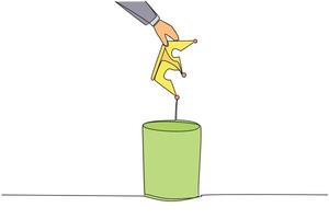 Single one line drawing businessman's hand throwing away broken crown. Replacing arbitrary sovereigns. More prosperous. Happier than before. Better life. Continuous line design graphic illustration vector