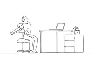 One line drawing of a man sitting at a desk with a laptop vector