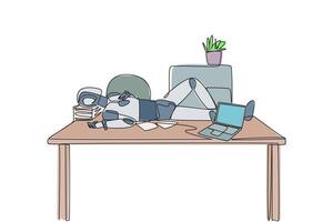 Continuous one line drawing robot fell asleep on the table with a pillow from a pile of papers. Advanced code program. Getting smarter about light sensors. Single line draw design illustration vector