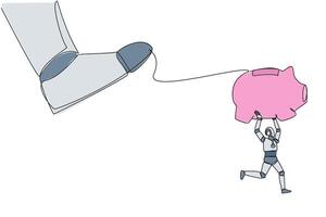 A robot pulling a piggy bank with a person in the background vector