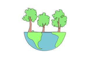 Single continuous line drawing The trees are numerous and grow abundantly. Take care not to be contaminated. For better oxygen quality. World environment day. One line design illustration vector