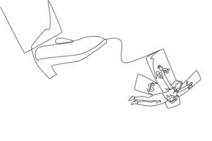 Continuous one line drawing businesswoman flying using banknote wings. Spread wings to expand business. Must be stable in business. Fly as high as the sky. Single line draw design illustration vector