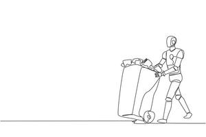 One line drawing of a man pushing a garbage can vector