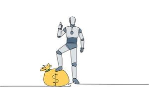 A robot standing on a pile of money vector