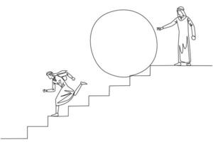 A drawing of a man running up stairs with a large ball vector
