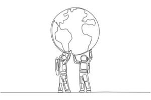 One line drawing of two people holding up a globe vector