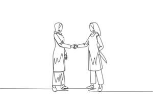 Continuous line drawing of two people shaking hands vector
