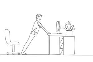 A man is standing at a desk with a computer vector