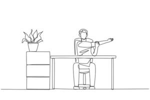 One line drawing of a man sitting at a desk vector
