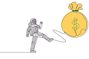 An astronaut is pulling a bag with a dollar sign vector