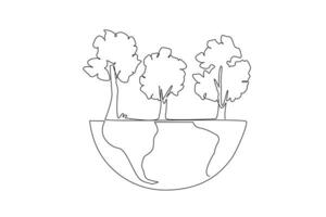 Single continuous line drawing the trees are numerous and grow abundantly. Take care not to be contaminated. For better oxygen quality. World environment day. One line design illustration vector