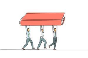 Three people carrying a large book on their shoulders vector