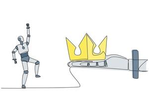 A robot is holding a crown and a man is standing next to it vector