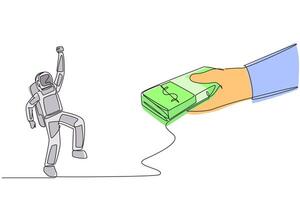A cartoon hand is holding a money bag and a robot is standing next to it vector
