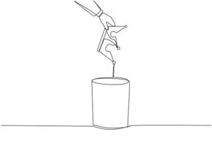 Single one line drawing businessman's hand throwing away broken crown. Replacing arbitrary sovereigns. More prosperous. Happier than before. Better life. Continuous line design graphic illustration vector
