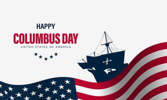 Columbus Day Background Design with silhouette of a ship and American flag on white background. vector